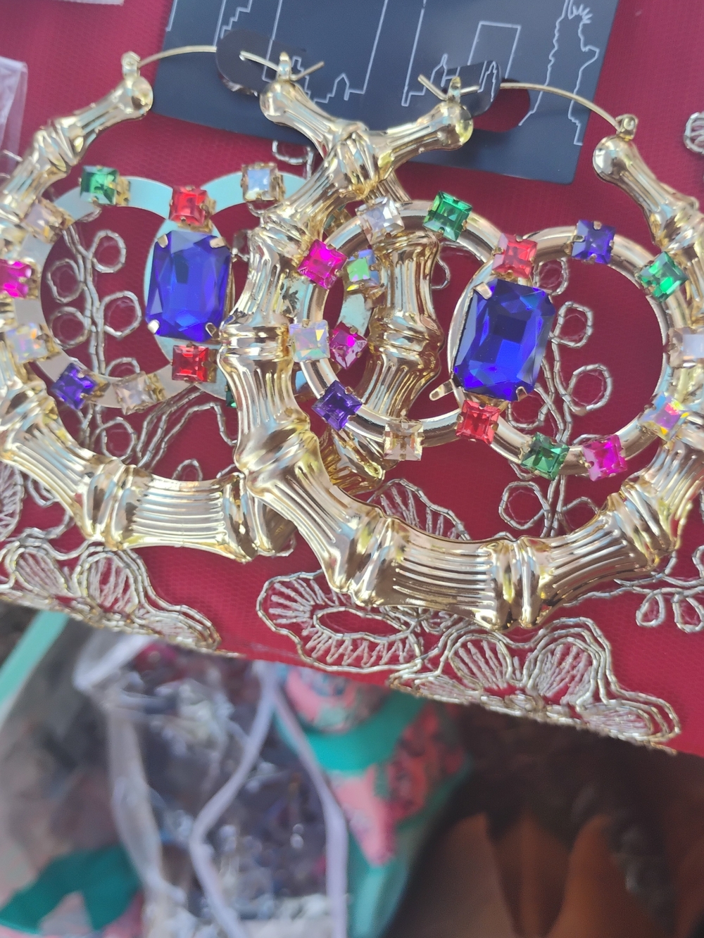 Gold Hoop Earrings with Multicolor Gem Accents - Bold Statement Jewelry